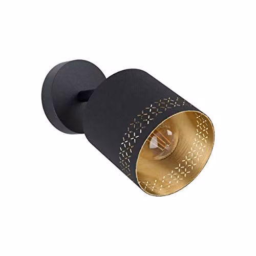Loops Modern Wall Light in Black and Gold/Brass with Fabric Shade and E27 Bulb – 1