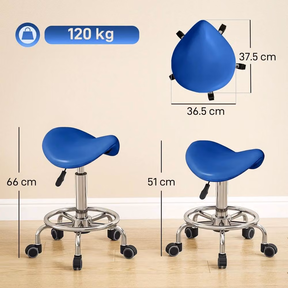 EONLION Rolling Salon Stool in Blue with Castors and Synthetic Leather Seat – 2
