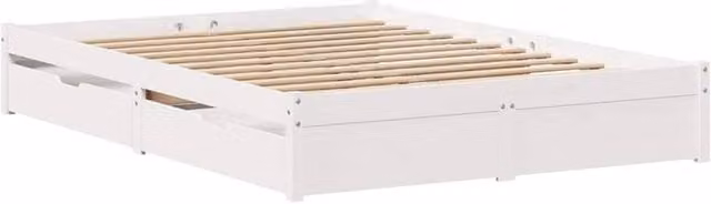 Berkfield Home Solid Wood King Size Bed Frame with Drawers, White, W/D/H: 150 x 200 cm