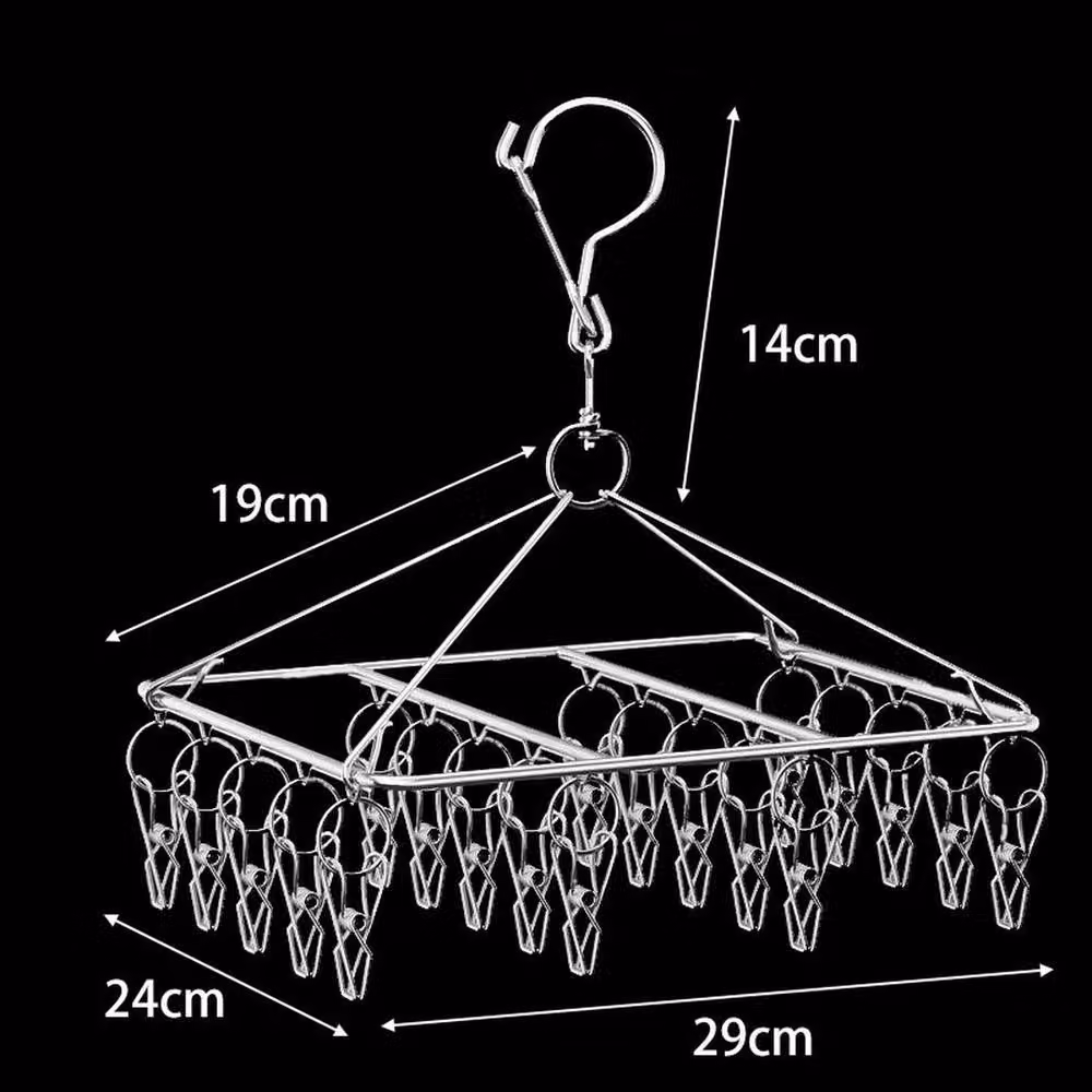 VOGREX 2-Pack Stainless Steel Drying Hanger with 20 Pegs for Socks and Underwear in Silver – 2