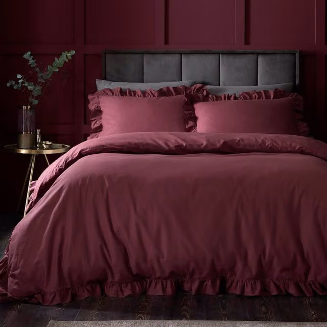Appletree Cassia Frill Red Cotton Duvet Cover Set, W: 200 cm x D: 200 cm