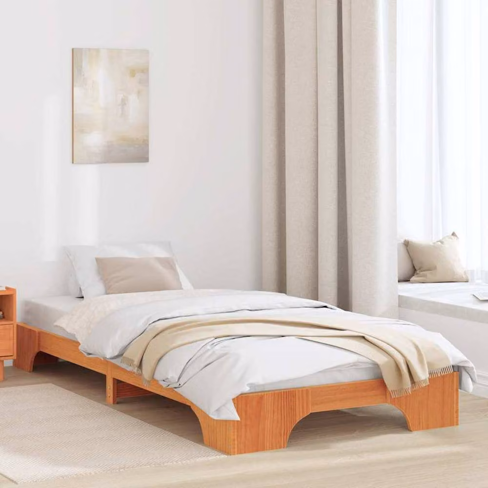 Berkfield Home Modern Solid Wood Bed Frame in Waxed Brown, W/D/H: 80 x 200 cm – 2