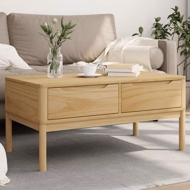 Berkfield Home FLORO Coffee Table in Wax Brown Solid Pine Wood W/D/H: 99 x 55.5 x 45 cm – 1