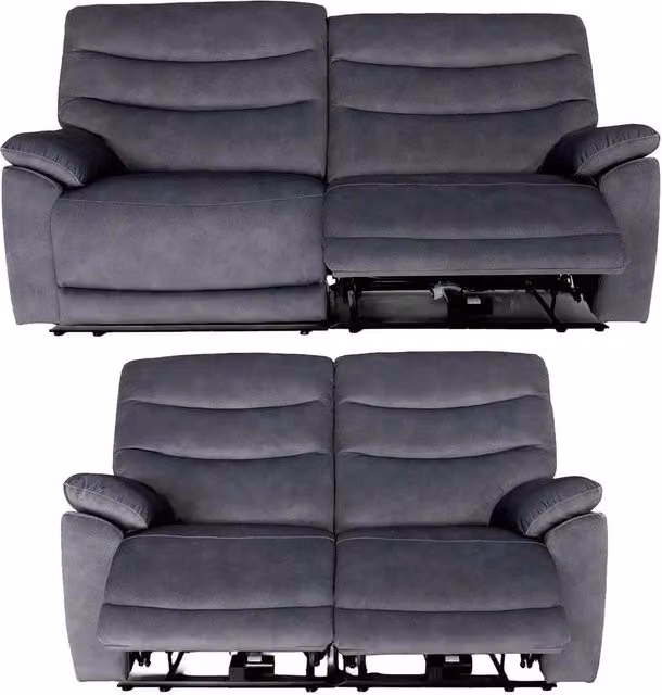 Furnishings For Less UK Tilly Electric Reclining Sofa Suite (3 + 2 Seater) in Charcoal Black Microfibre Fabric with USB Charging