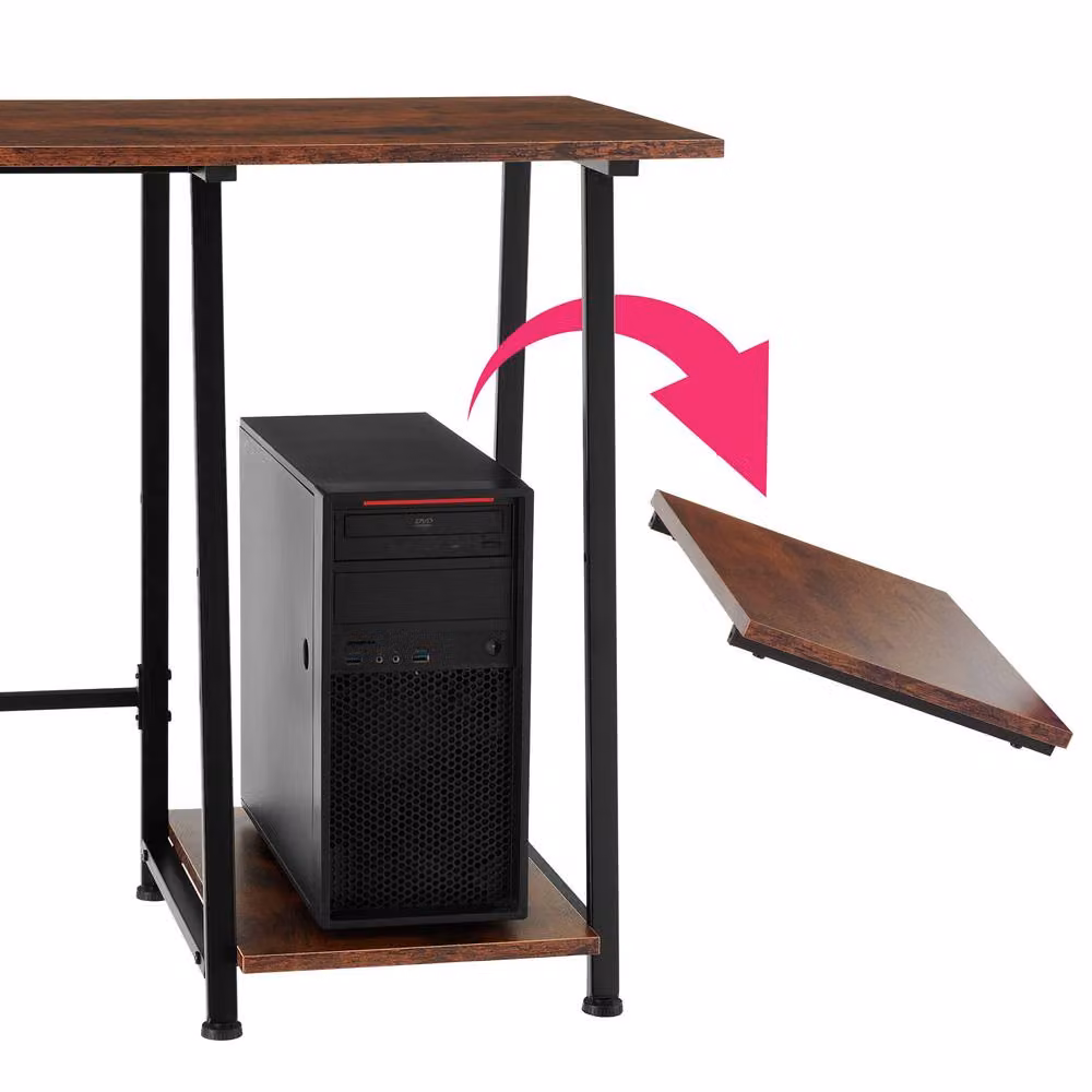 tectake Paisley Writing Desk with Trapezoidal Frame and Shelf with 2 Storage Compartments in Brown Oak – 9