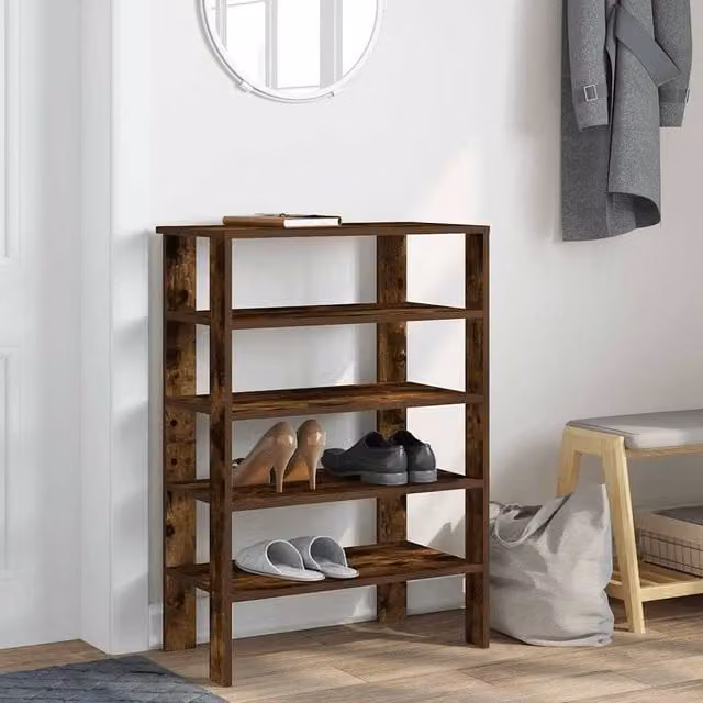 Berkfield Home Shoe Rack in Smoked Oak Brown, W/D/H: 61 x 32 x 87.5 cm