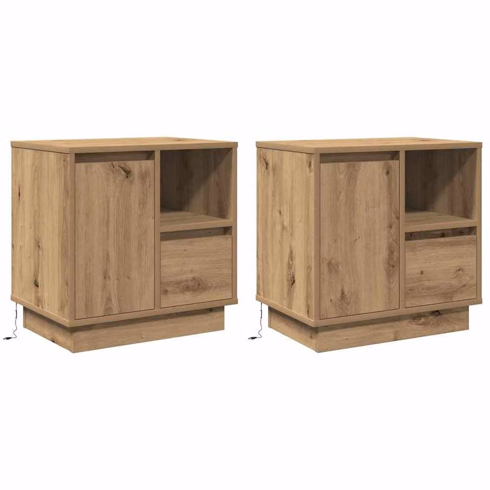 Berkfield Home Set of 2 Artisan Oak Bedside Cabinets with Integrated LED Lighting, Brown, W/D/H: 50 x 34 x 50 cm – 2