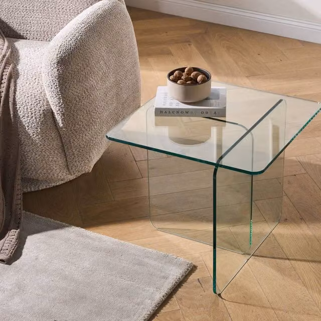 Wyld and Coco Minimalist Tempered Glass Side Table, Transparent, W/D/H: 46 x 46 x 50 cm – 1