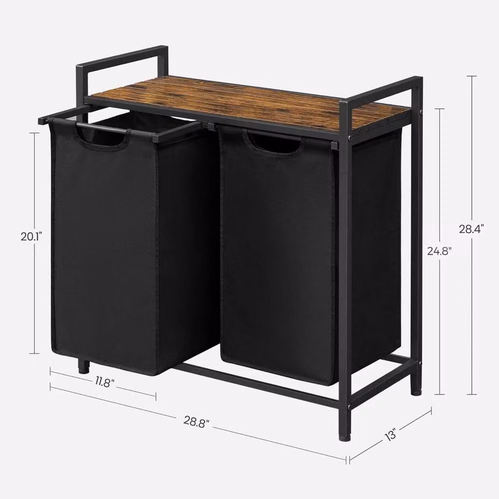 Kelvenix Black Dirty Laundry Basket with 2 Compartments and Removable Bag – 2
