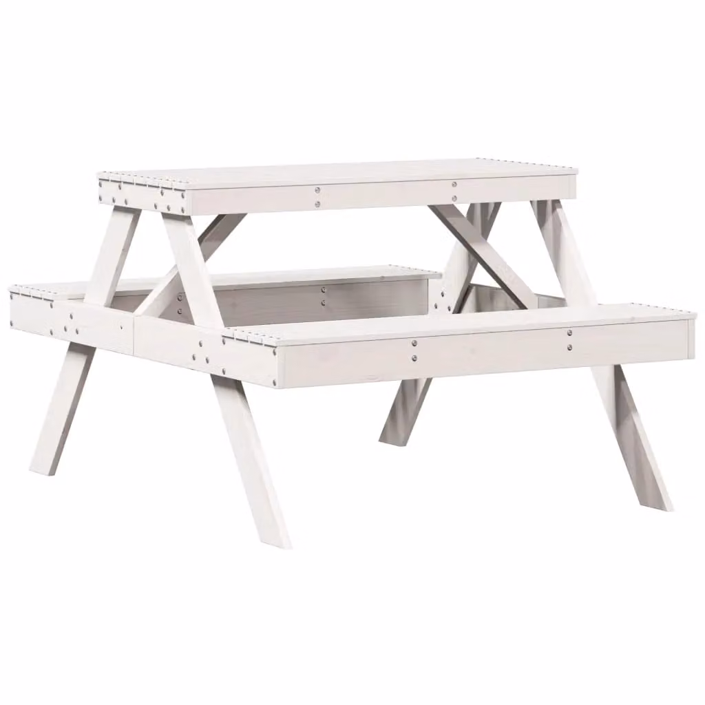 Berkfield Home White Rustic Solid Wood Pine Picnic Table W/D/H: 105 x 134 x 75 cm – 2
