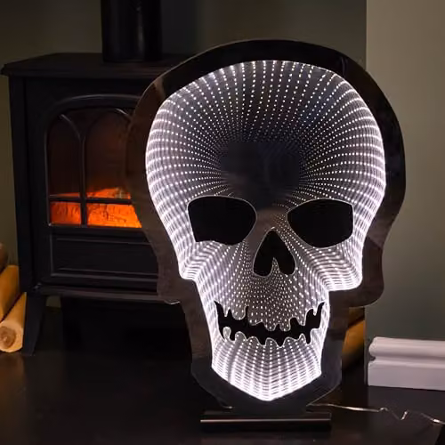 Samuel ALEXANDER White Light Up Halloween Skull Infinity Decoration with Warm White LEDs, Height: 60 cm – 2