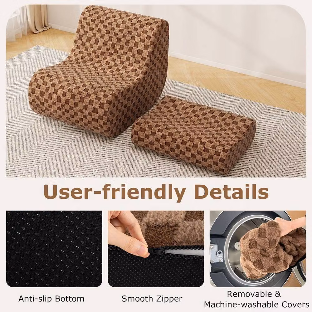 KORVIXA Brown Fabric Bean Bag Floor Couch Chair with Removable Cover and Foam Chunks, Width: 100 cm – 4