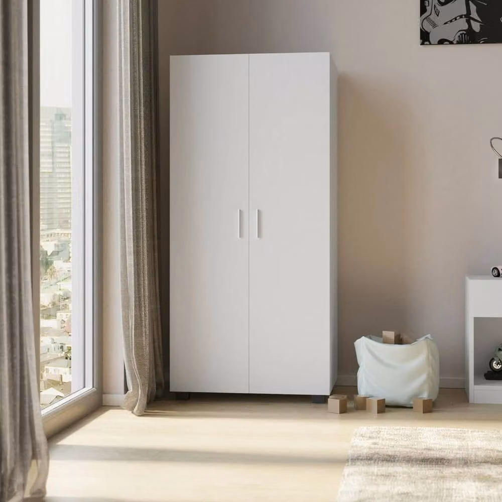 FORGEVIO White Wooden Compact Wardrobe with 2 Doors and 2 Drawers – 2