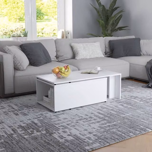 Berkfield Home Modern White Rectangular Coffee Table with Lift Mechanism, W/D/H: 150 x 50 x 35 cm