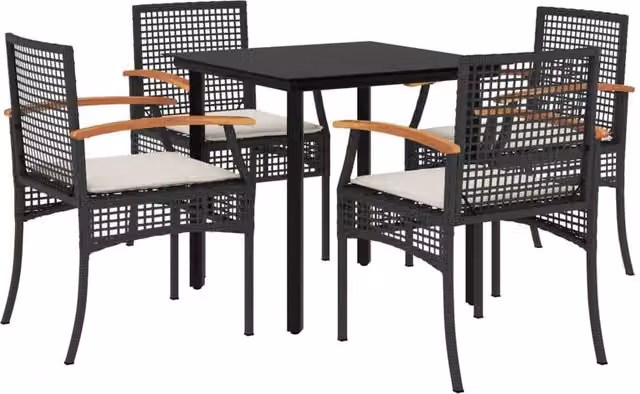Berkfield Home 5 Piece Garden Dining Set with Cushions in Black Poly Rattan