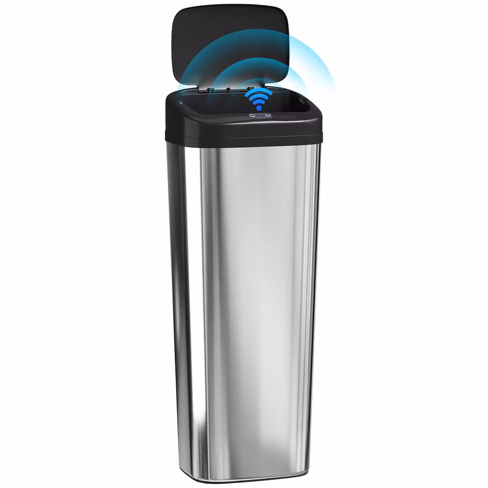 STILVORA 50L Sensor Bin with Bag-Fixing Ring in Silver Stainless Steel – 2