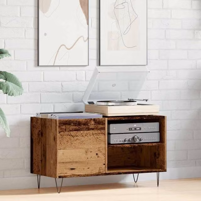 Berkfield Home Record Cabinet in Brown Old Wood, W/D/H: 84.5 x 38 x 48 cm