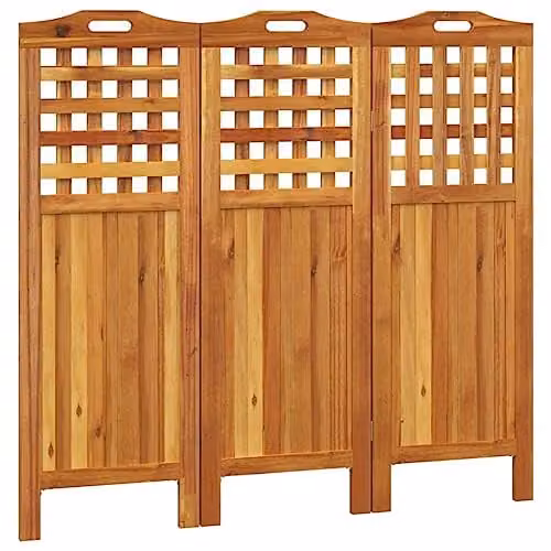 vidaXL 3-Panel Acacia Wood Room Divider, Brown, W/D/H: 121.5 x 2 x 115 cm