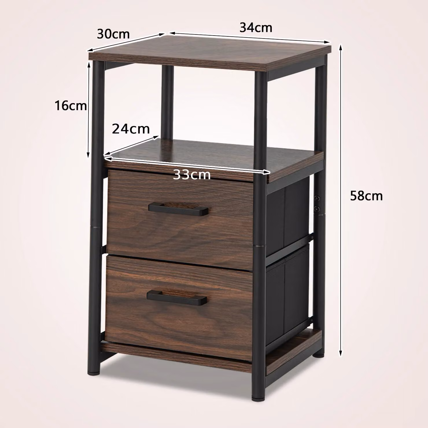Costway Industrial Nightstand Bedside End Table with 2 Fabric Drawers and Storage Shelf in Brown and Multicolour – 2