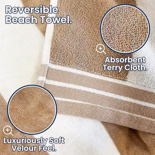 Allure Bath Fashions Luxury Cabana Stripe Extra Large Beach Towel in Beige, 100% Cotton Terry, W: 100 cm, L: 180 cm – 4