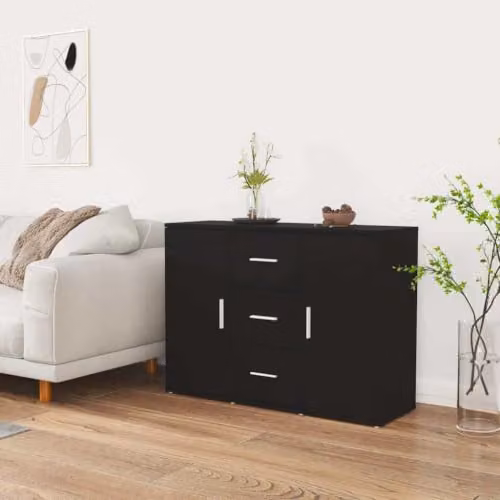 vidaXL Modern Black Sideboard in Matt MDF, W/D/H: 91 x 29.5 x 65 cm – 2