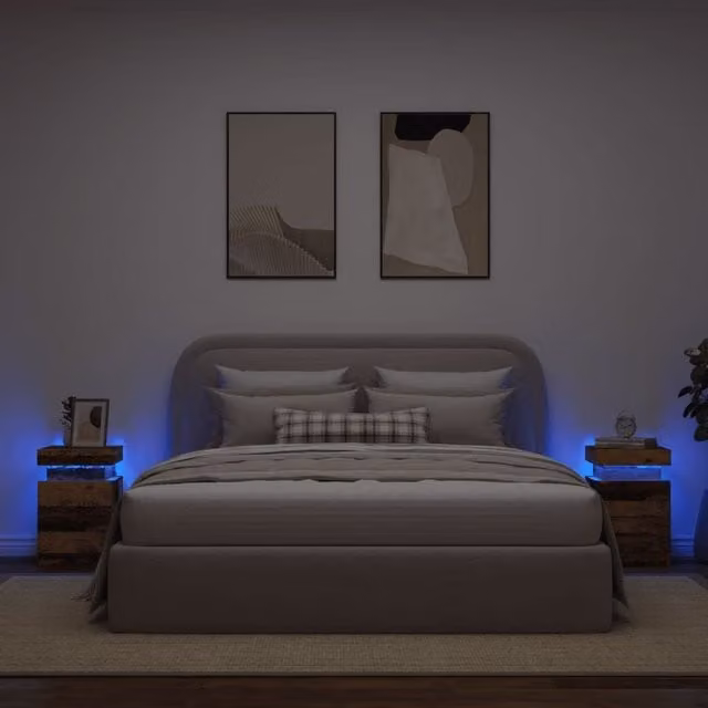 Berkfield Home Set of 2 Bedside Cabinets with Integrated LED Lighting in Old Wood Brown, W/D/H: 35 x 39 x 55 cm