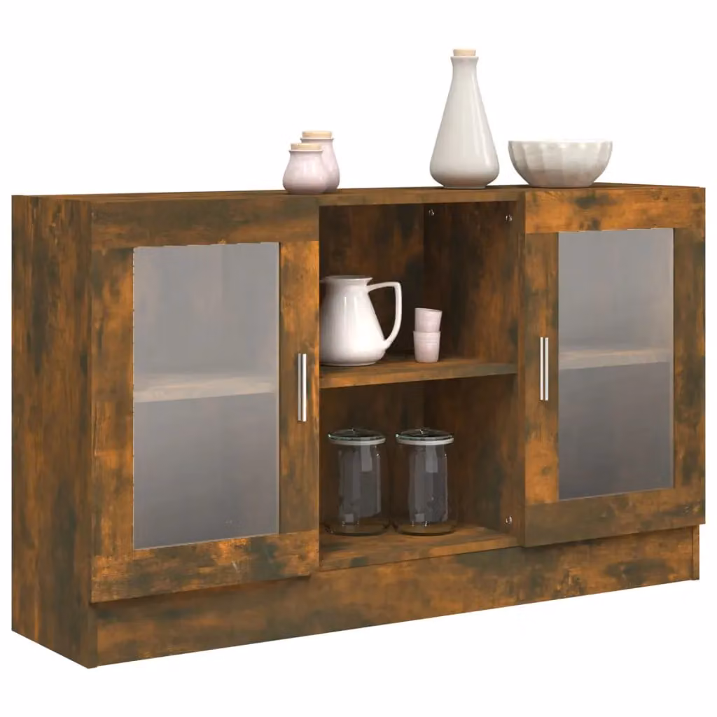 Berkfield Home Vitrine Cabinet in Smoked Oak Brown with Glass Doors, W/D/H: 120 x 30.5 x 70 cm – 3