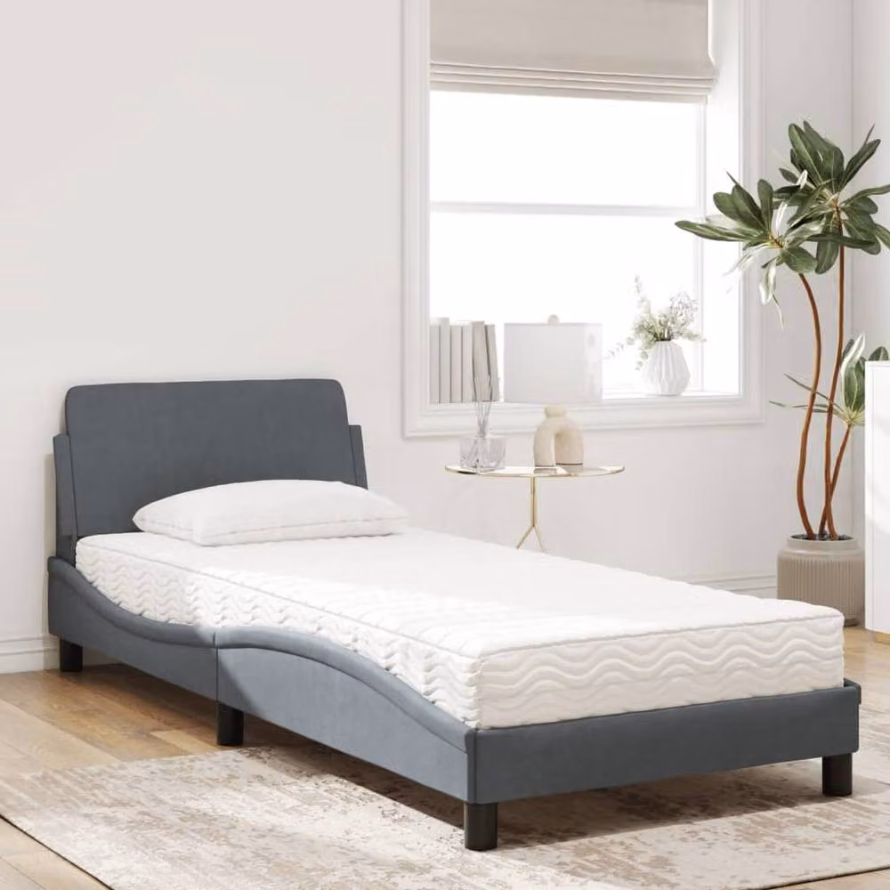 Berkfield Home Single Velvet Upholstered Bed with Foam Mattress in Dark Grey, W/D/H: 90 x 200 cm – 2