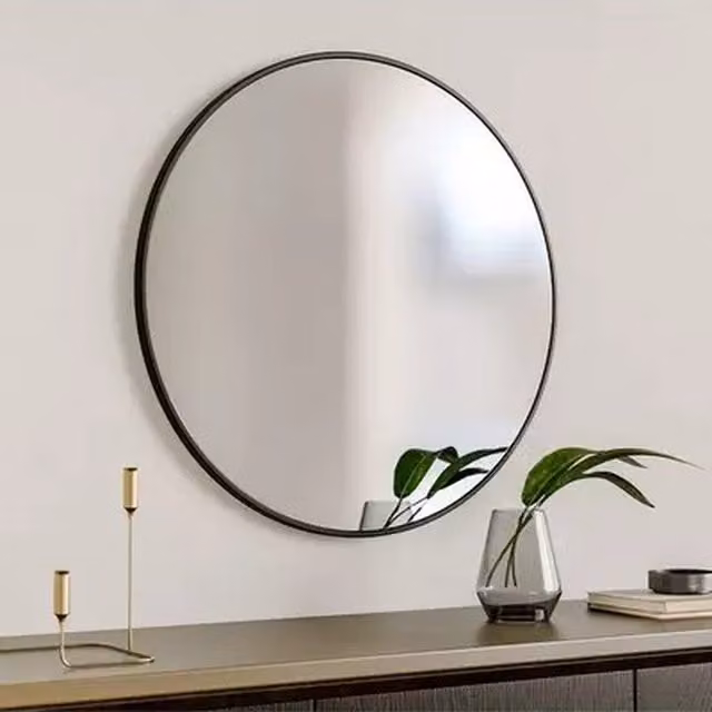 Livingandhome Modern Round Hanging Wall Mirror in Black, Diameter: 50 cm