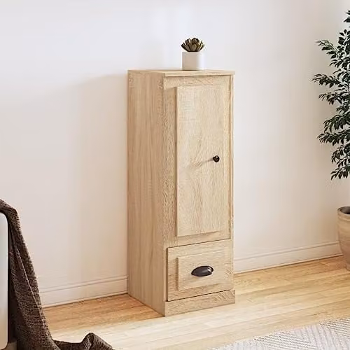 vidaXL Modern Highboard in Brown Oak with Hinged Doors and Drawers, W/D/H: 36 x 35.5 x 103.5 cm – 2