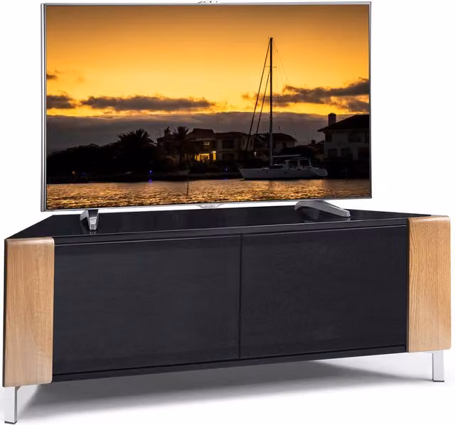 MDA Designs Corvus Modern Glossy TV Cabinet in Black Oak, W: 120 cm, D: 45 cm, H: 48 cm