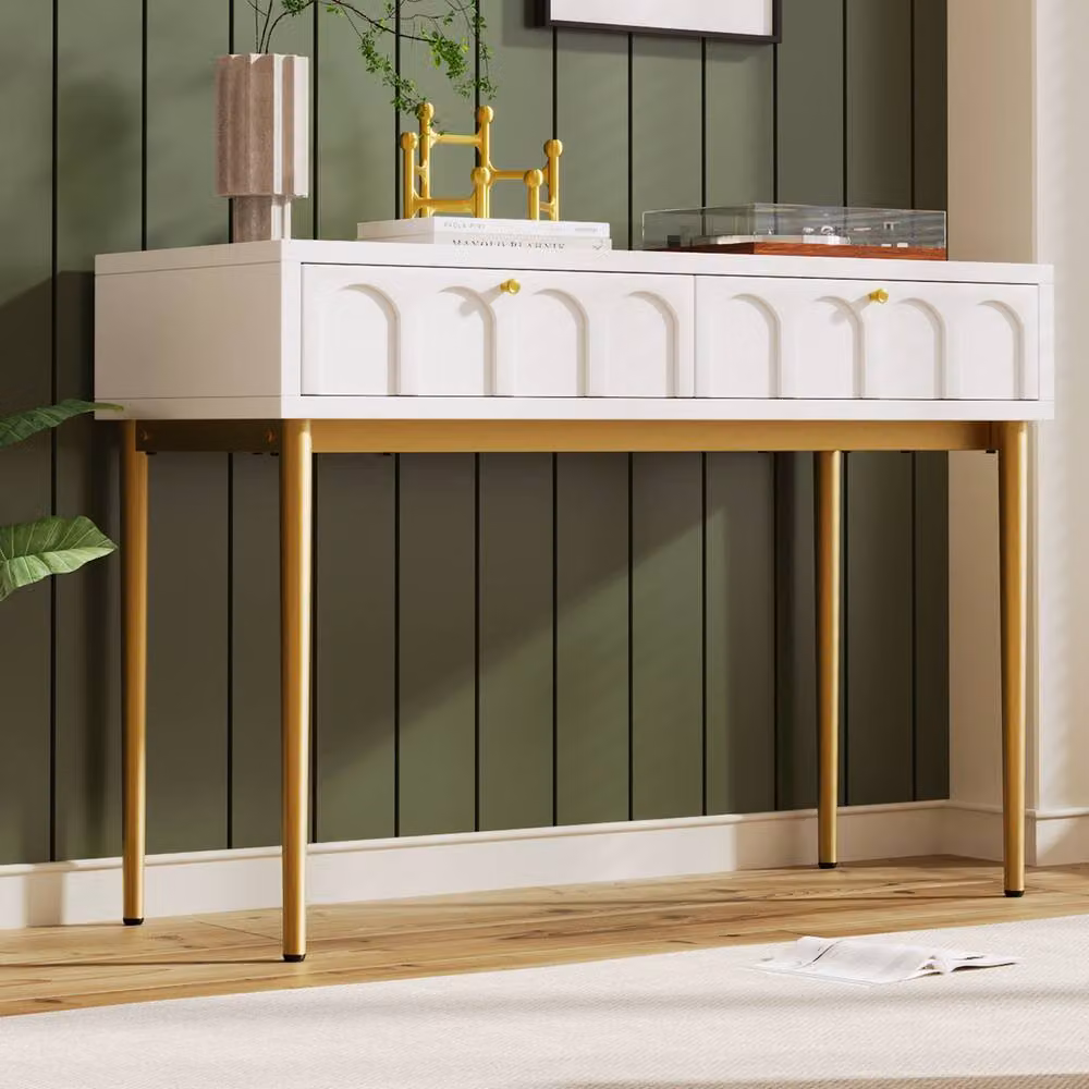 Rolipo White 2 Drawer Dressing Table W: 100 cm, H: 76.5 cm – 3