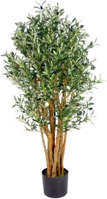 Leaf Design UK Realistic Artificial Olive Tree in Green with Black Plastic Pot, Height: 125 cm – 1