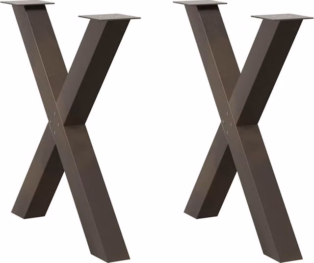 Berkfield Home X-Shaped Dining Table Legs, 2 Pieces, Brown Steel, H: 72.5 cm x W: 80 cm