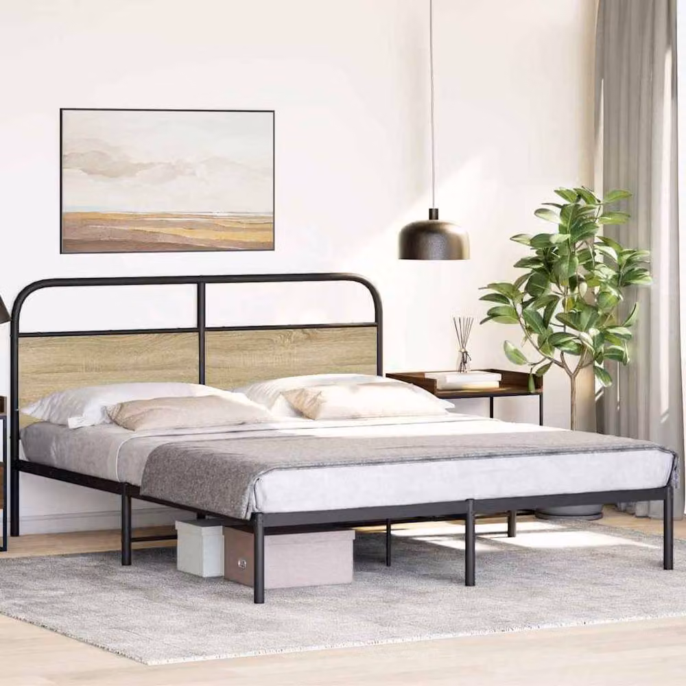 Berkfield Home King Size Sonoma Oak Wood Bed Frame in Brown, W/D/H: 150 x 200 cm – 2