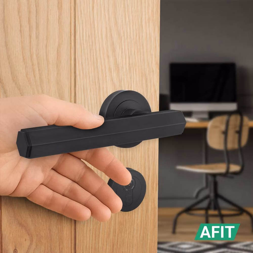 AFIT Black Fire Door Handle Euro Lock Double Cylinder Set with Matt Aluminium Hinges, Size: 150 x 150 mm – 5
