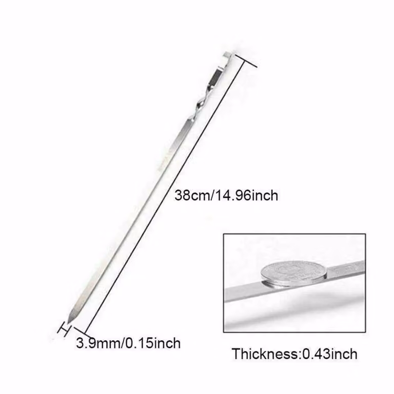 VOGREX 12-Piece Silver Stainless Steel Flat BBQ Skewers and Kebab Grill Sticks