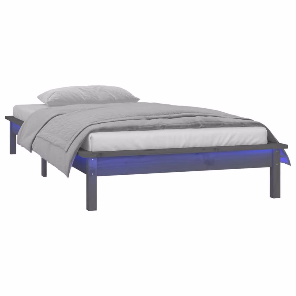 Berkfield Home Grey Solid Wood LED Bed Frame with USB Charging Port, W/D/H: 90 x 200 cm – 3