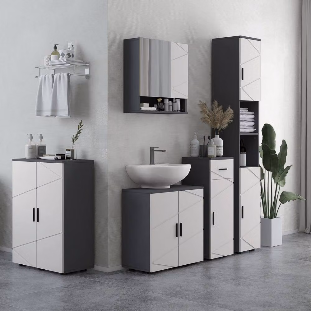 Wyld Haus Gazzeta Slim Grey Bathroom Cabinet with Drawer and Double Soft-Close Doors, W/D/H: 30 x 30 x 82 cm – 3