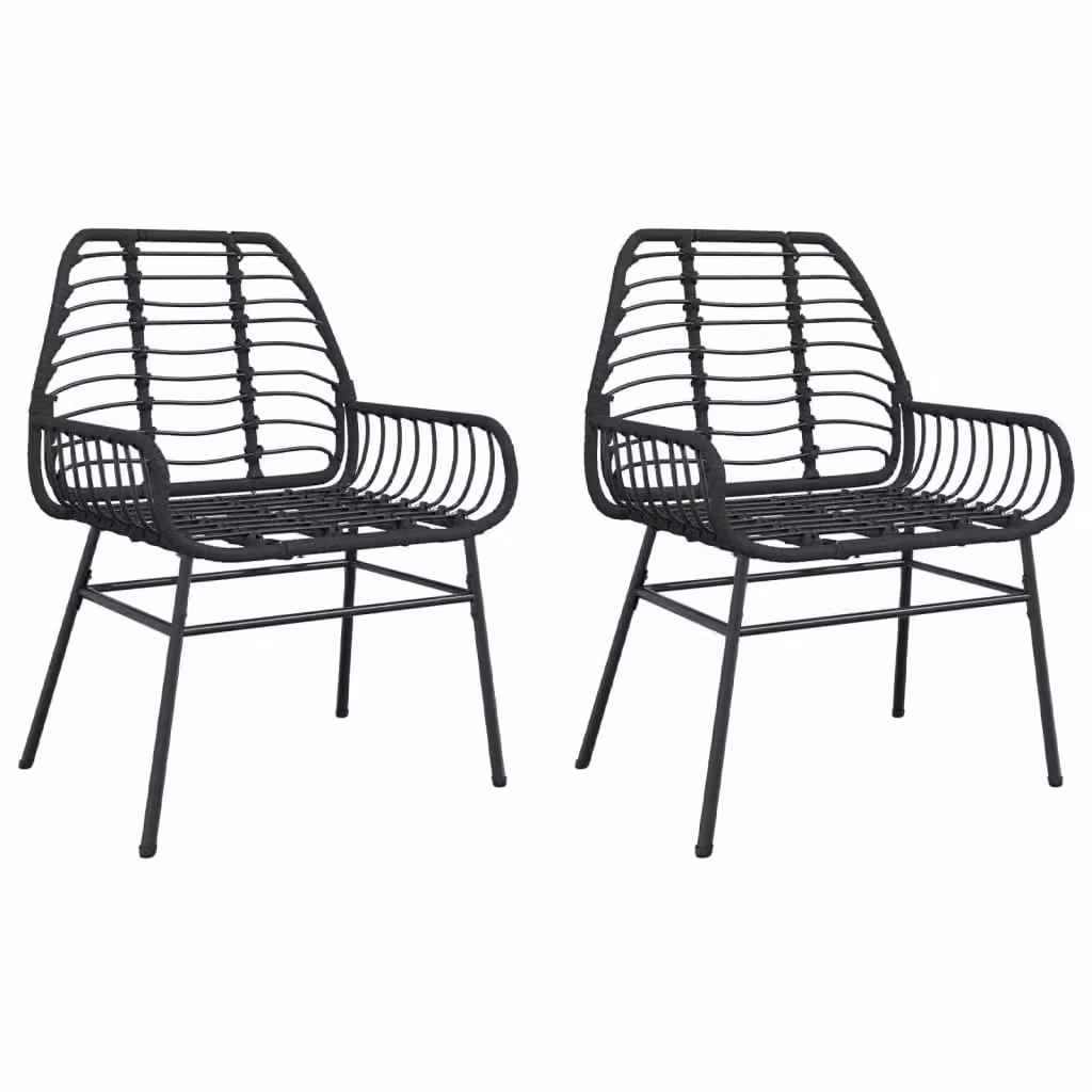 Berkfield Home Set of 2 Modern Black Poly Rattan Garden Chairs with Armrests – 2
