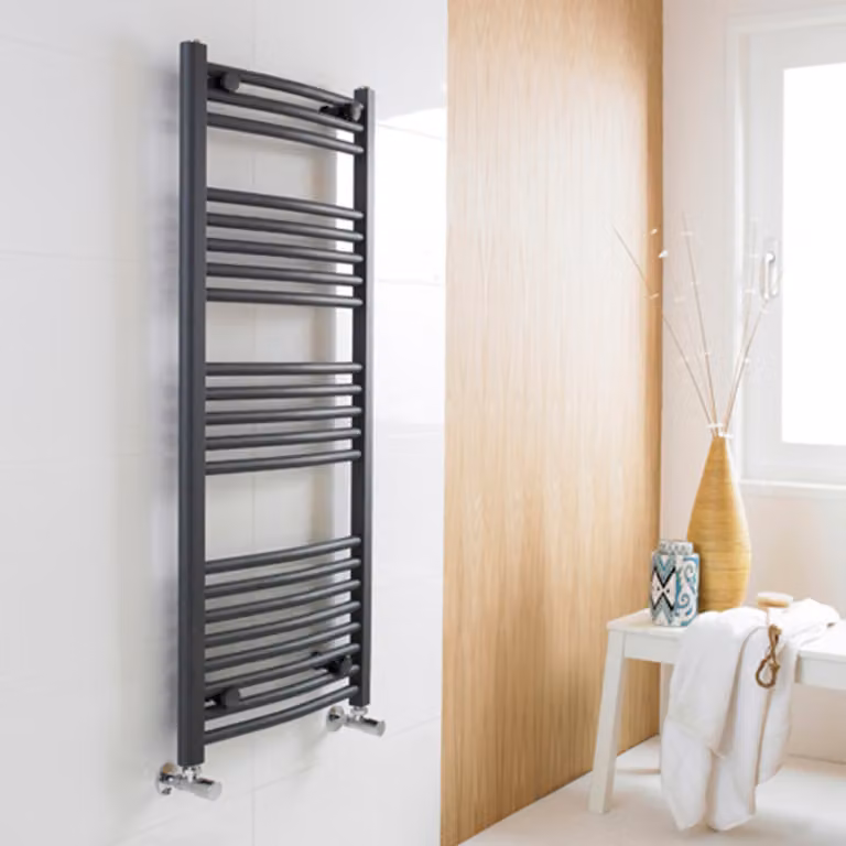 Arno Curved Ladder Heated Towel Rail, Anthracite, H 115 cm x W 50 cm x D 5 cm
