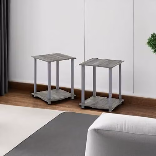 Furinno SIMPLISTIC Set of 2 Round 2-Tier Side Tables in Brown Oak – 3