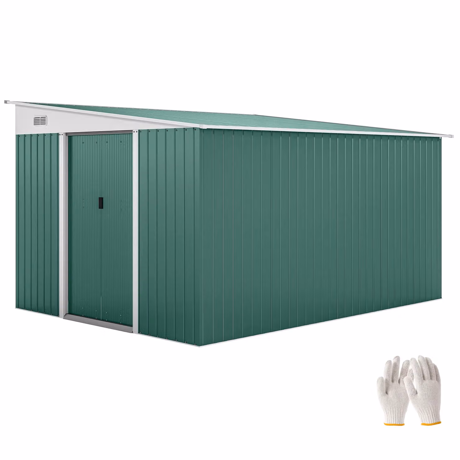 OUTSUNNY Green Steel Pent Garden Storage Shed with Sliding Doors and 2 Vents – 2