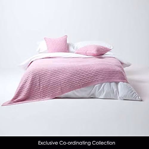 Homescapes Pink Cotton Cable Knit Throw, W/D/H: 130 x 170 cm – 2