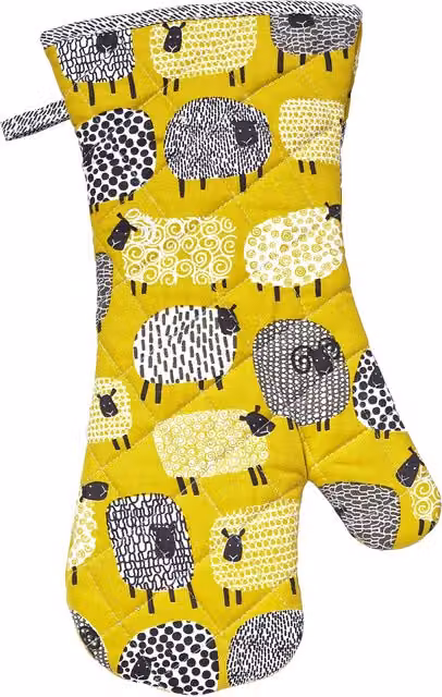 Ulster Weavers Dotty Sheep Cotton Oven Glove in Yellow, Grey, White and Green