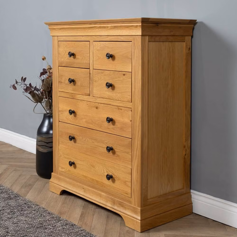 Elm Home And Garden Rustic Solid Oak 4+3 Chest of Drawers in Light Oak Brown, W: 110.0 cm, H: 90.0 cm, D: 43.0 cm – 2