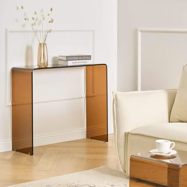 Wyld and Coco Modern Brown Tinted Glass Console Table W/D/H: 90 x 30 x 75 cm – 1