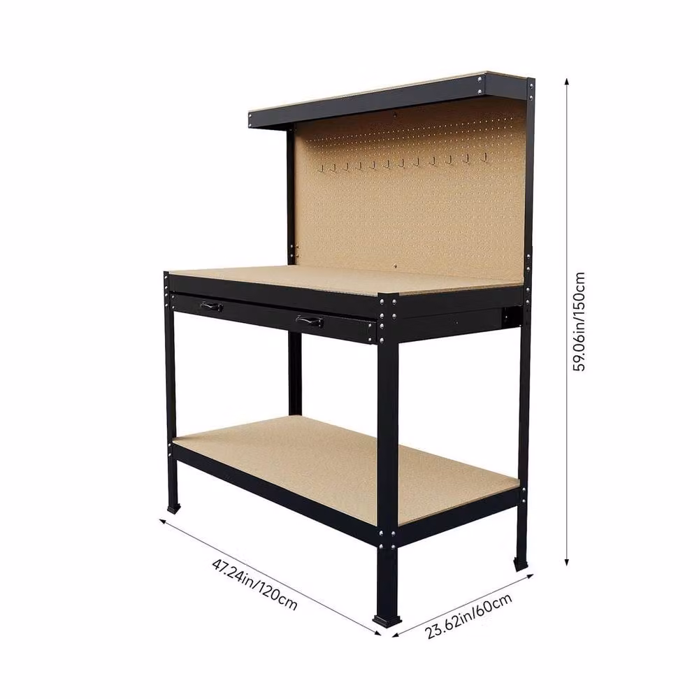 Hinsinc Black and Blue Steel Workbench with Pegboard, W: 1000 cm, D: 52 cm, H: 150 cm – 2