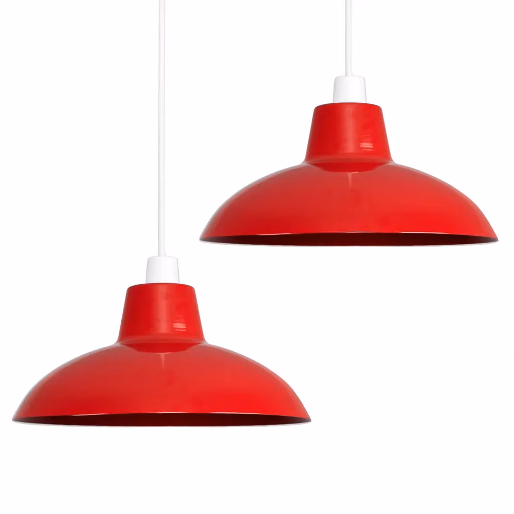 ValueLights Civic Pair of Red Metal Retro Dome Ceiling Pendant Shades – 4