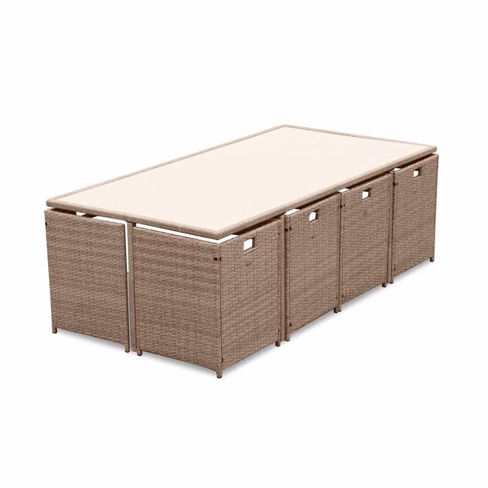 sweeek 8 to 12-seater Rattan Cube Table Set with Chairs in Beige and Black – 2